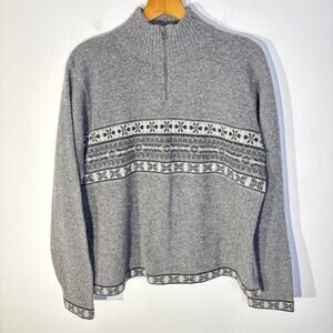 Vintage Eddier Bauer Women's Snowflake Lambswool 1/4 Zip Knit Sweater Gray Sz XL